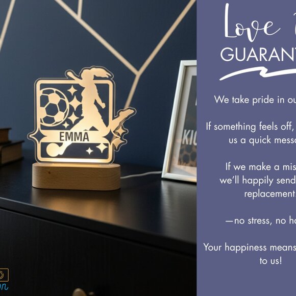 Personalized Girl Soccer LED Night Light – Unique Sports Room Decor - Picture 6 of 8